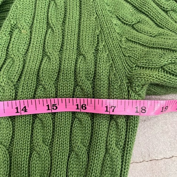 [S]L.L. Bean Forest Green Cable Knit Cotton Belted Long Button Cardigan RARE - Picture 3 of 7